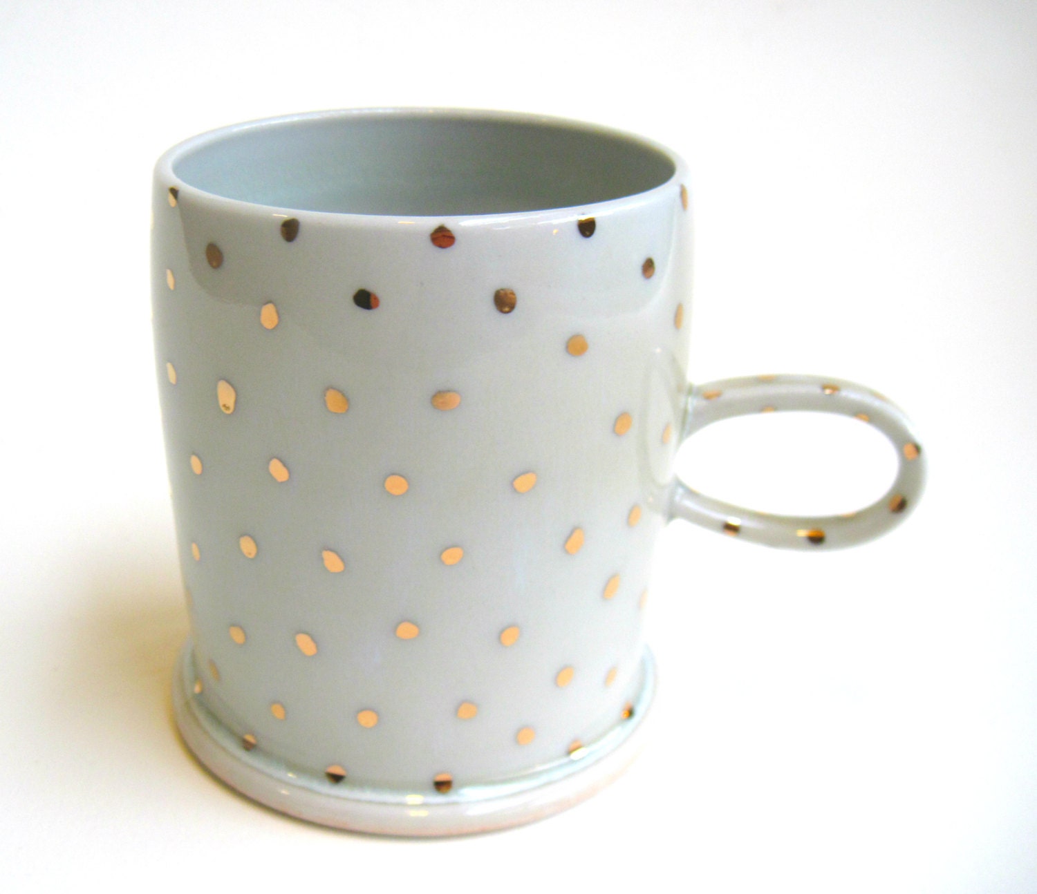 MADE TO ORDER Gold Polka Dot Porcelain Mug White - SilverLiningCeramics