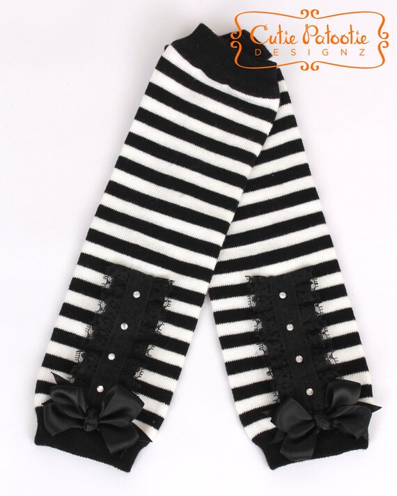 Leg Warmers - Black and White Stripe - Twinkling Trickster - Witch Costume Accessory - One Size - Cutie Patootie Designz Il_570xn