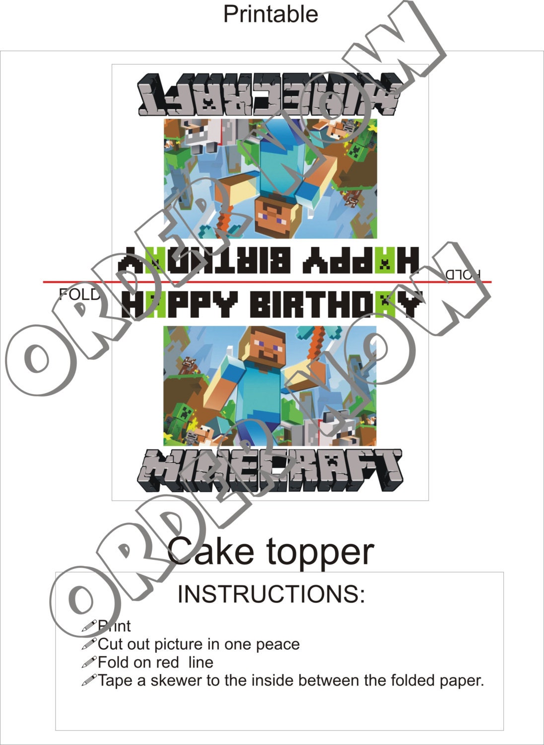 Minecraft Birthday cake topper DIY printable PDF by Aluminumguy