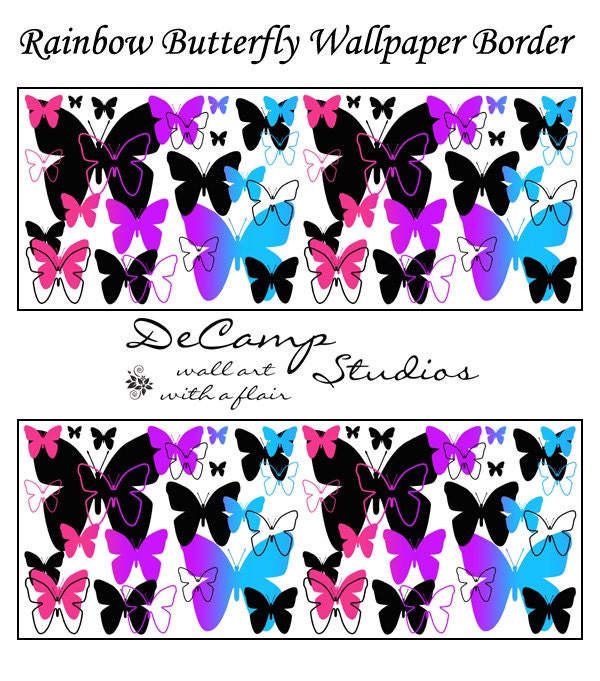 RAINBOW BUTTERFLY WALLPAPER wall border decals by decampstudios