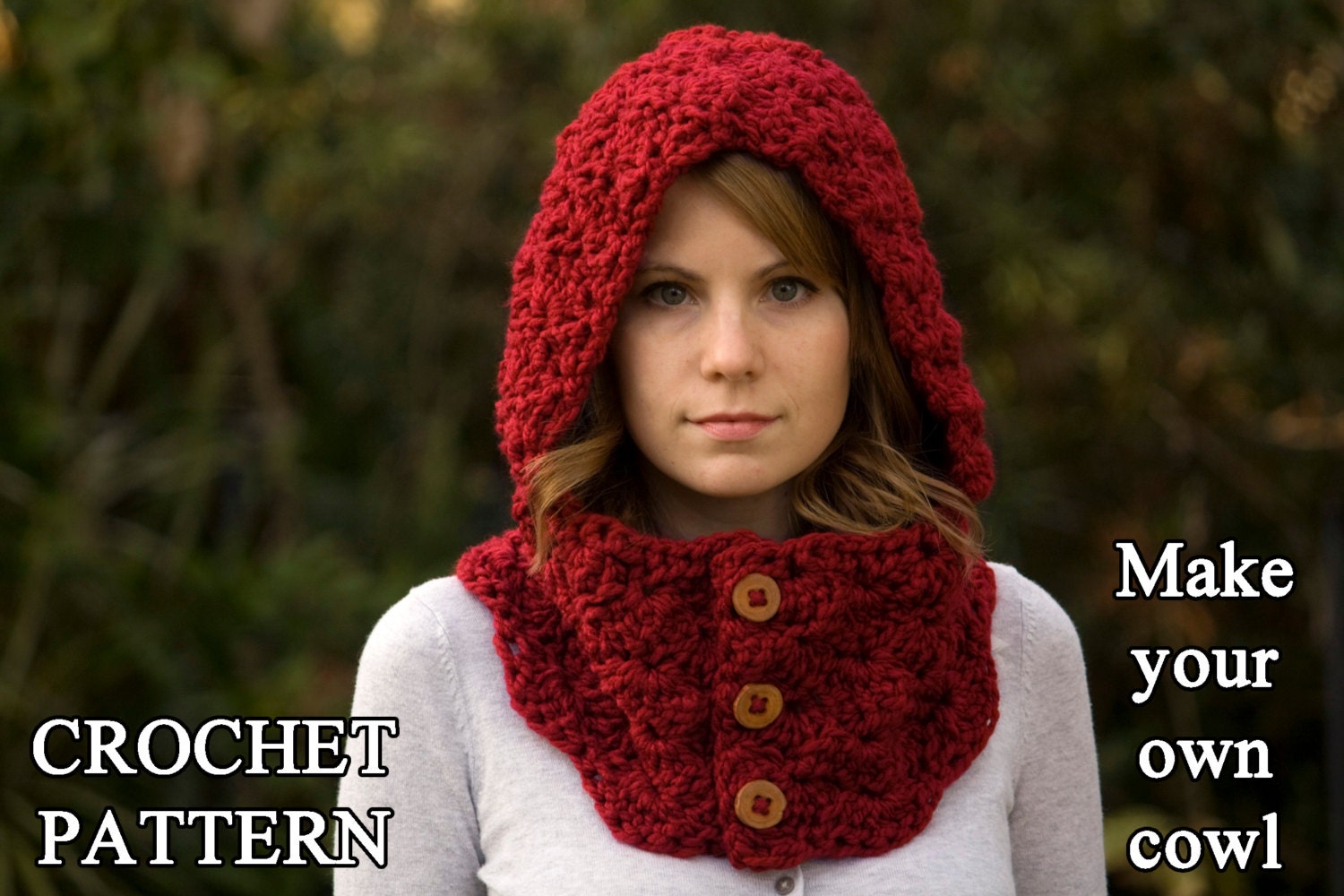 Neck  hooded by cowl WellRavelled Hooded Warmer pattern PATTERN Button CROCHET scarf Cowl