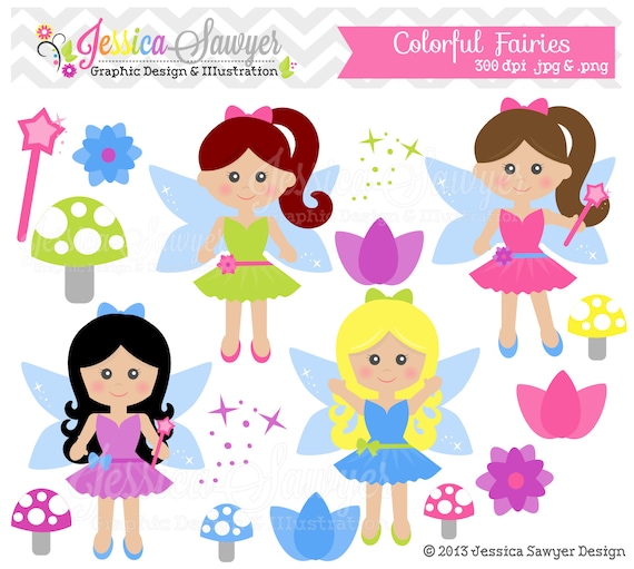 INSTANT DOWNLOAD, colorful fairy clipart, fairies clip art, for commercial use, personal use, cards, scrapbooking, invites Il_570xn