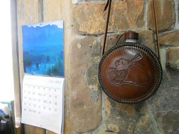 Leather covered canteen western 2 qt by LeatherKnives on Etsy