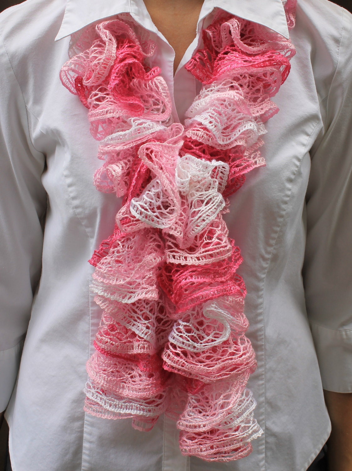 Ruffled Scarf - Knit Ruffled Scarf - Pink - Oceanlvrcrafts