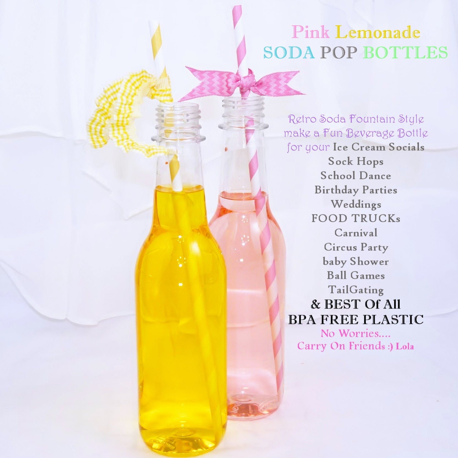 SODA BOTTLE Plastic set of 6 Plastic BPA Free - ReTrO Style SoDA Bottles -Un-Breakable p.e.t. Plastic, SodA Shop 50's Sock Hops & Drive in Il_570xn