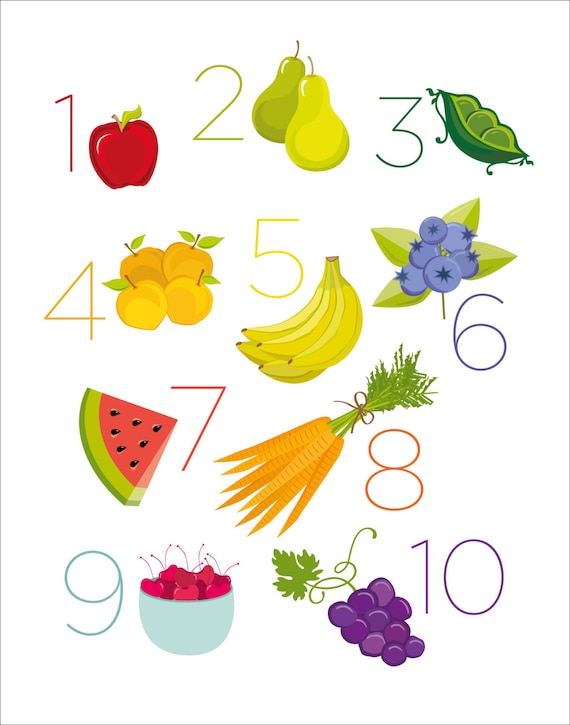 Fruit & Veggies Numbers Print by theIrisandtheBee on Etsy