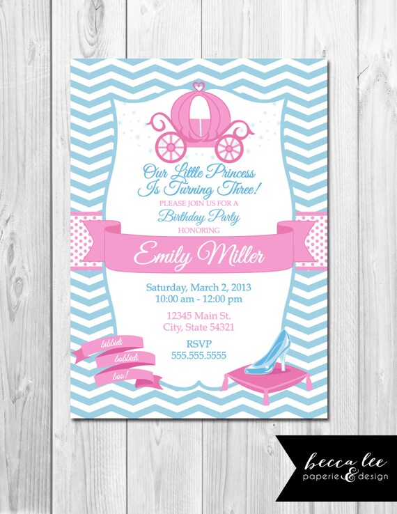 Cinderella Inspired Birthday Party Invitation - Pink and Blue - DIY - Printable Il_570xn