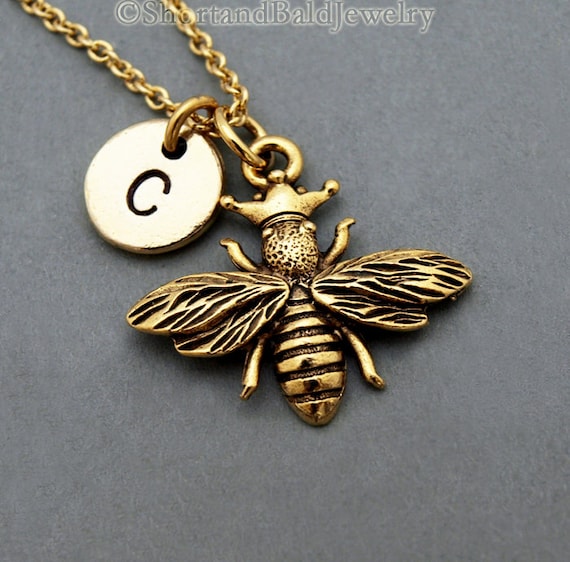 Queen Bee Charm Necklace Honey Bee Charm By ShortandBaldJewelry