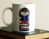 I like big books and I cannot lie quote mug with nerd girl on stack of books - vitaminaeu