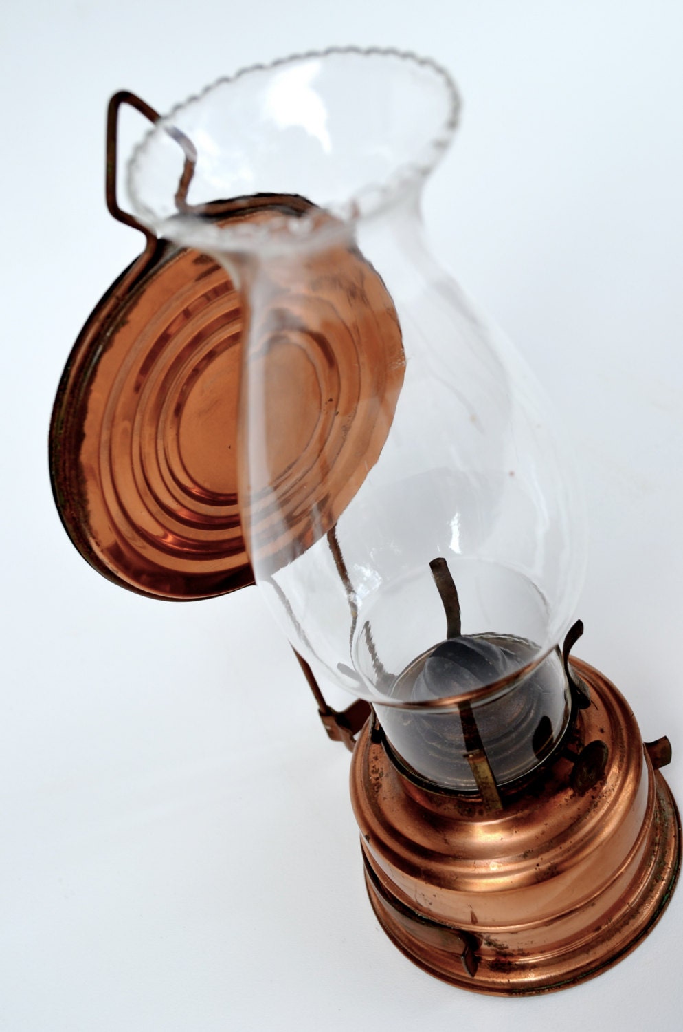 Vintage Copper German Oil Lamp with Original by AcostaArtAndDesign