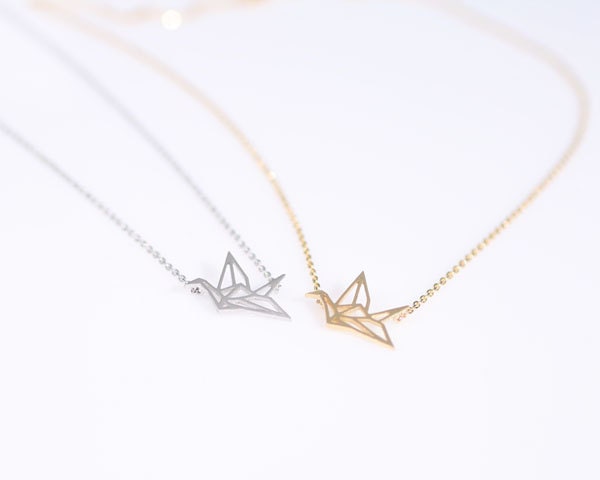 Silver Origami Crane Necklace