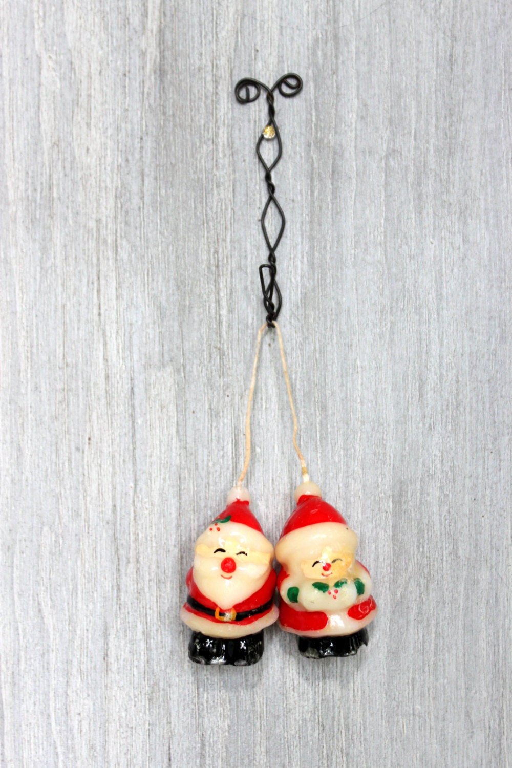 vintage wee candles // santa and mrs. claus // pair of attached candles - umbrellafant