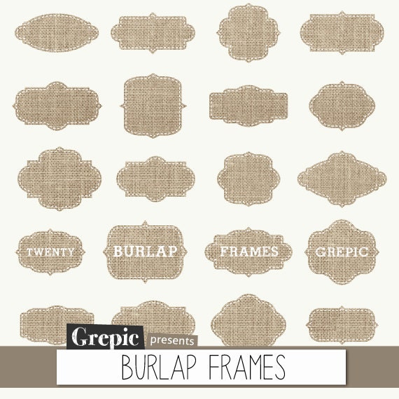 Burlap frames clipart: "BURLAP FRAMES" clipart pack with burlap labels for linen / burlap style scrapbooking, card making, invites - Grepic