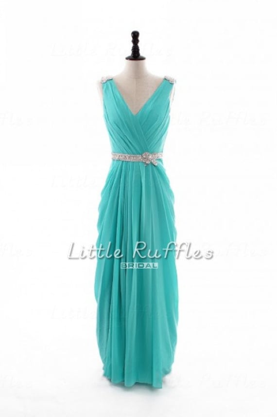Aqua Chiffon Dress,Tiffany Blue Long Prom Dress,Turquoise Chiffon Bridal Party Dress,Light Blue Formal Dress,Custom Bridesmaid Dress(BB755)