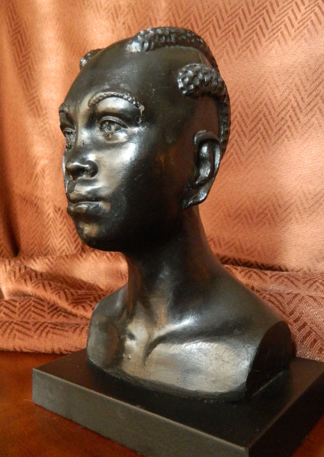 Strong African Woman Bust Sculpture With Cornrows