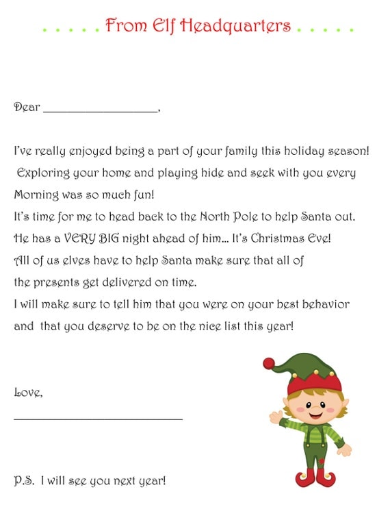 Items similar to Elf on the Shelf Goodbye Letter PDF Elf on the shelf