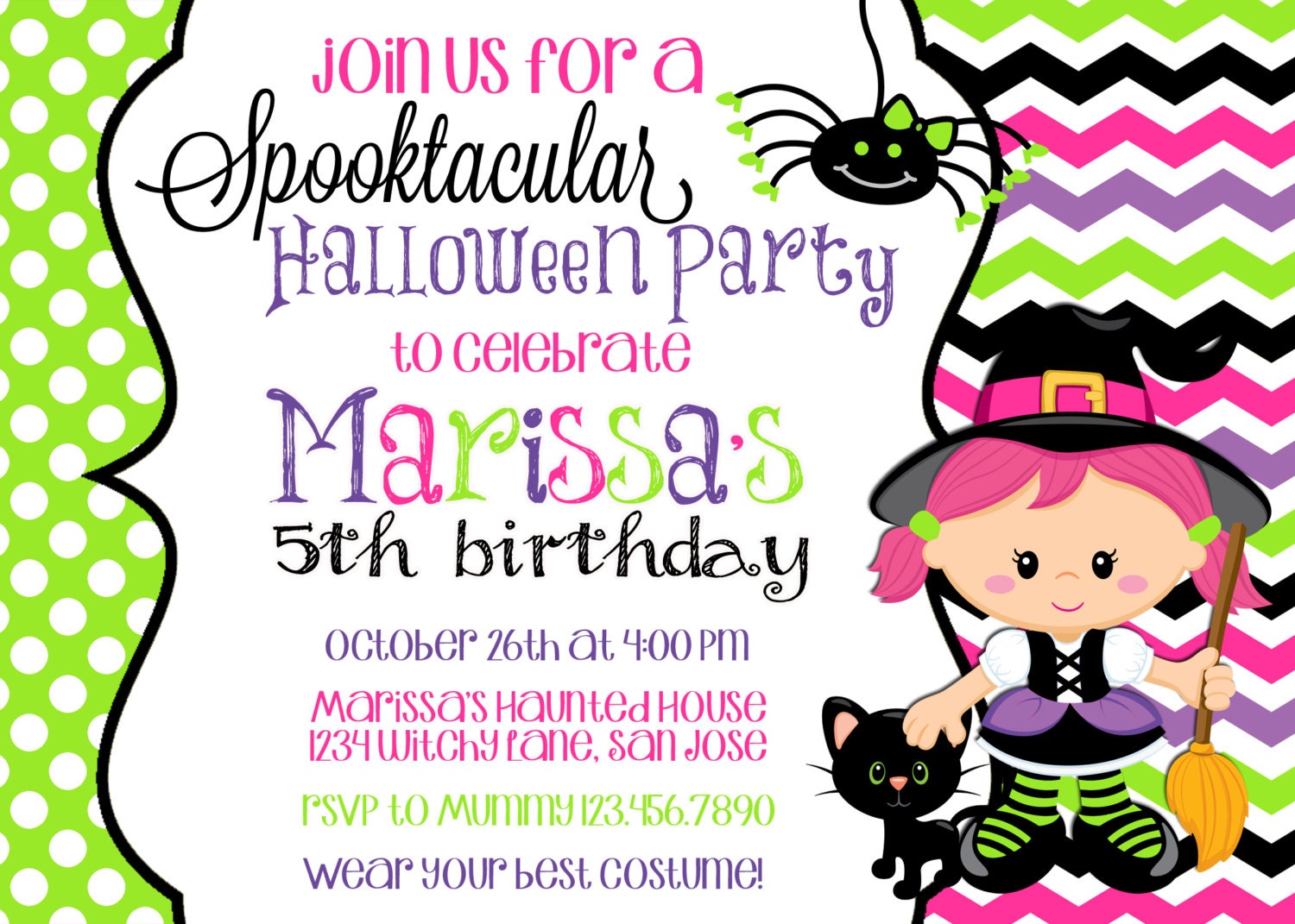 HALLOWEEN WITCH INVITATION 5x7 Birthday Party - Girl Printable Il_570xn