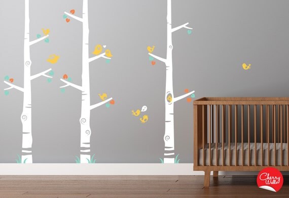 Modern Nursery Tree Decals Woodland creatures Owls, birdies and a