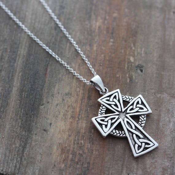 Mens Celtic cross necklace sterling silver mens by LifeOfSilver