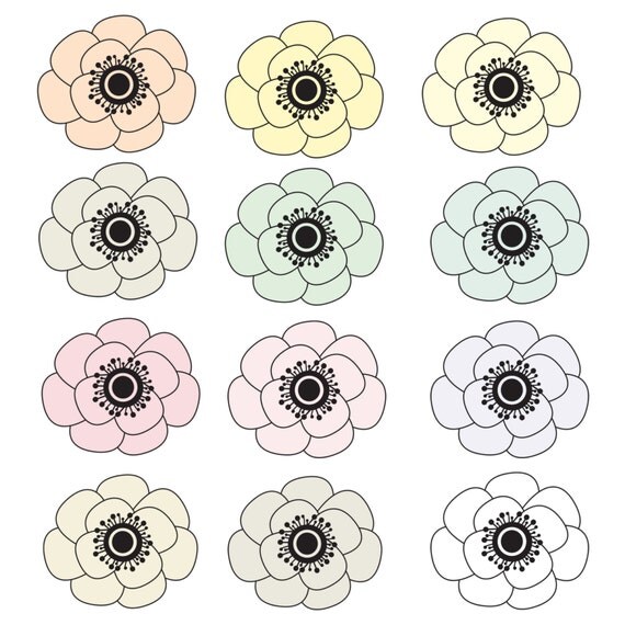 Instant Download // Digital Flower Clip Art // Anemone Flower Clipart // Nature Clipart, Wedding Flowers Il_570xn