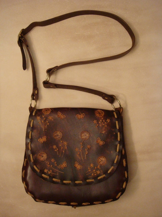 Tooled Brown Leather Crossbody Bag Shoulder Bag by ...
