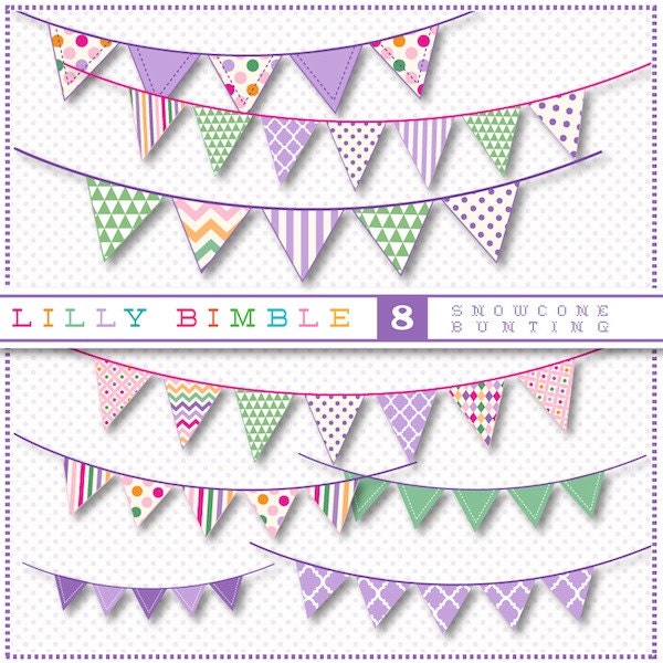 Bunting banners in png format instant download green, purple, patterned Il_570xn
