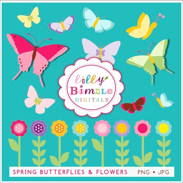 Spring Butterflies and flowers clipart for cardmaking, crafts, Commercial use included INSTANT DOWNLOAD Il_570xn