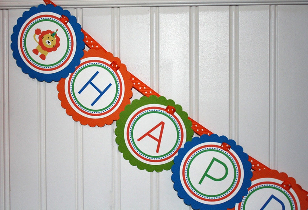 Zoo Party Birthday Banner - girl or boy - Any Color - Zoo Animals Birthday, Zoo Party Banner, Lion, Giraffe, Monkey, Elephant Il_570xn