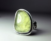 medieval spring green prehnite statement ring in silver rustic OOAK size 7 - sarawestermark