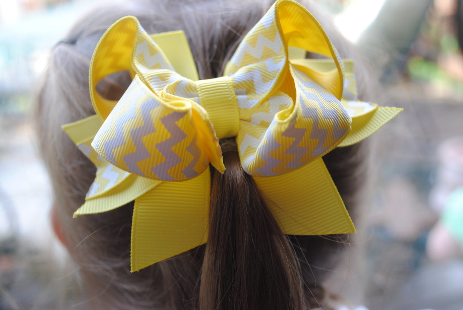 Stacked Chevron Hairbow...Yellow and White Layered Twisted Boutique Hair Bow...Toddler Hairbow...Baby Bow...Tween Hair Clip..Infant Headband - HomespunHoneyBee