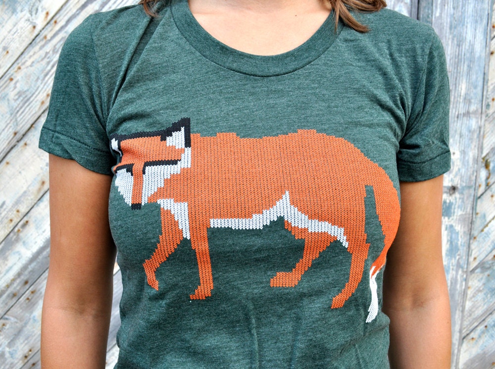 Womens Tshirt - Knit Fox - clothing - gift for her