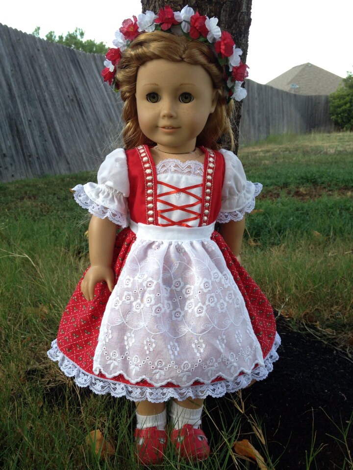 GERMAN National Dirndl DRESS Bonnet Doll Clothes For 18" American Girl Debs