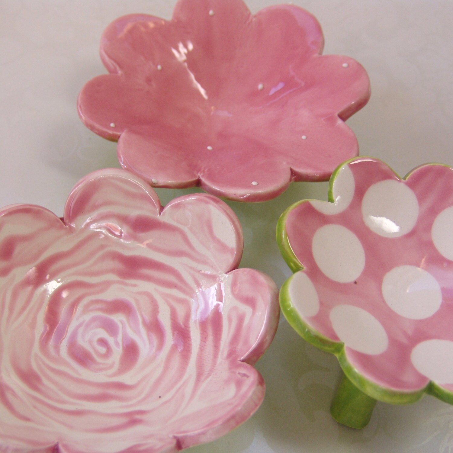 Pink rose & polka dot dish set :) ceramic serving sushi - maryjudy