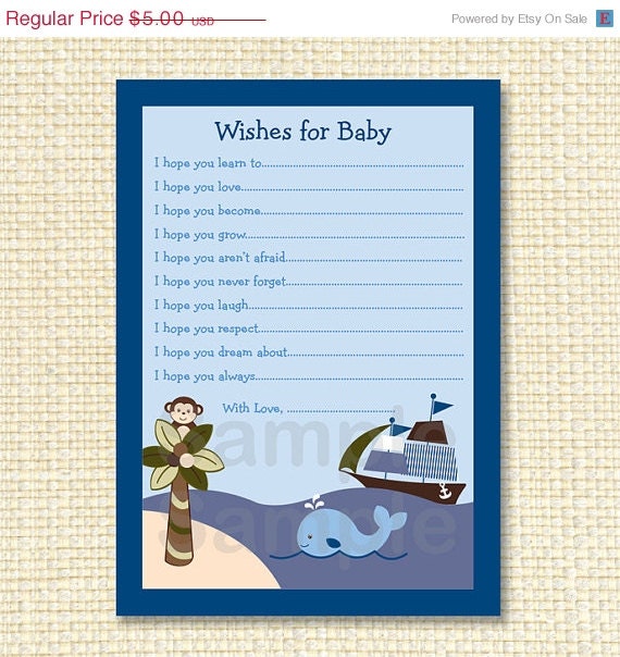 ON SALE Whale Pirate Ship Wishes for Baby Advice Cards INSTANT Download Il_570xn