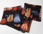 Reversible Fabric Coaster Set - Cats on Black - PruittCreations