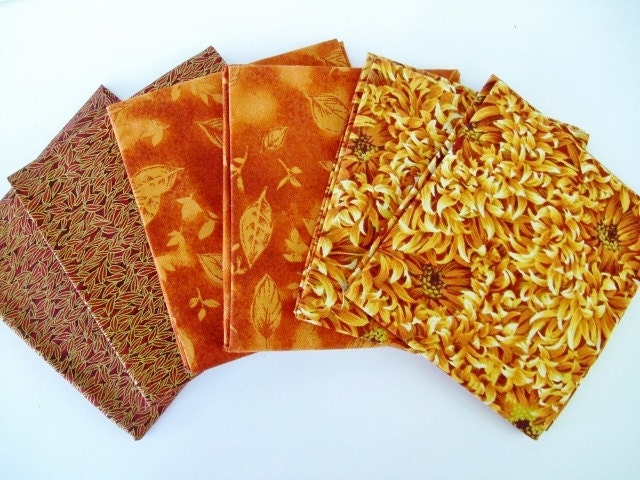 Yellow, Orange, Red, Gold, Fall Colors fat quarters, Floral Print, Leaf Print, Quilting Fabric, - OurPlaceToNest