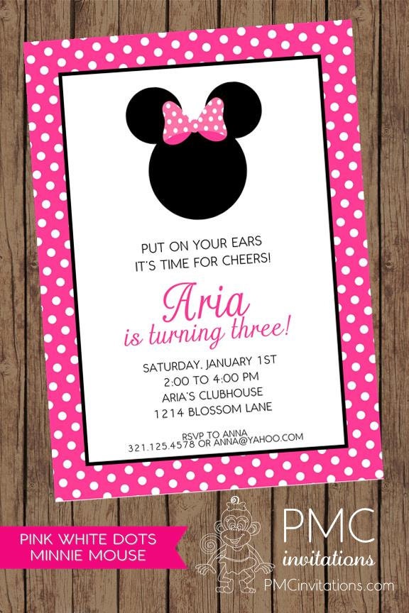 Pink Minnie Mouse Birthday Invitation - 1.00 each with envelope Il_570xn
