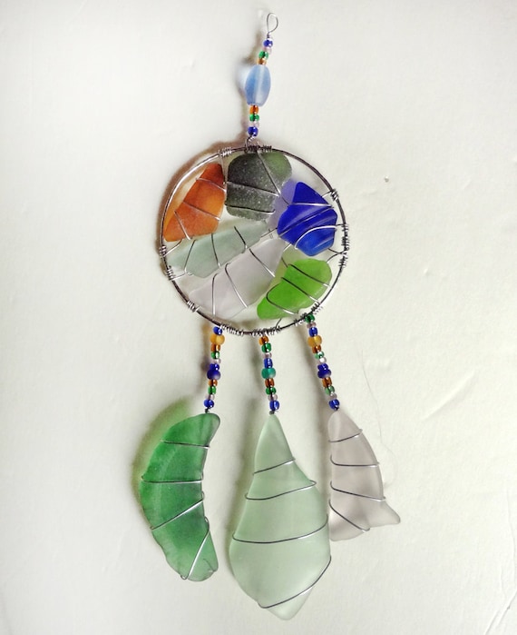 Sea Glass Suncatcher Dreamcatcher Native American by oceansbounty