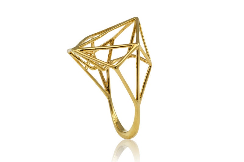Geometric Yellow Gold Ring, 14K Geometric Ring, Free Shipping - osnatharnoy