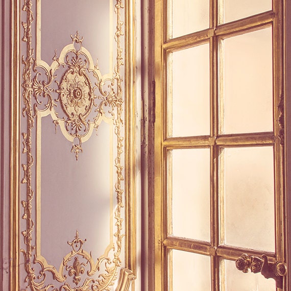 Golden Versailles Window Photograph, Paris Photography, Paris Decor, Gold Morning Sunlight, Paris Travel Decor - Morning - MelanieAlexandra