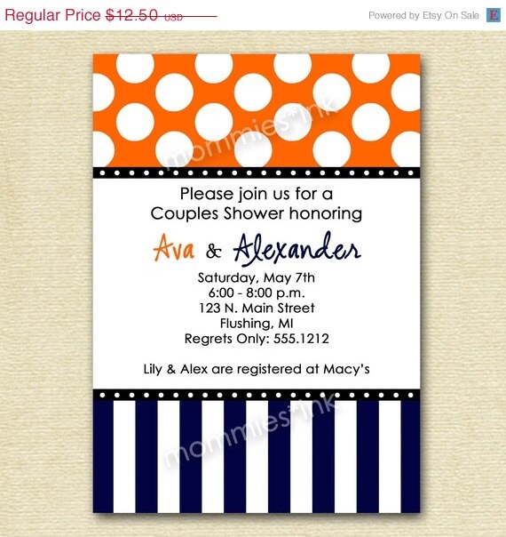 HOLIDAY SALE 10% off Polka Dots and Stripes Couples Shower Invite - PRINTABLE Invitation Design Il_570xn