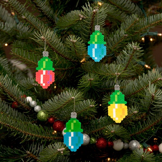 8Bit Pixel Art Christmas Light Ornaments set of 4 by adamcrockett