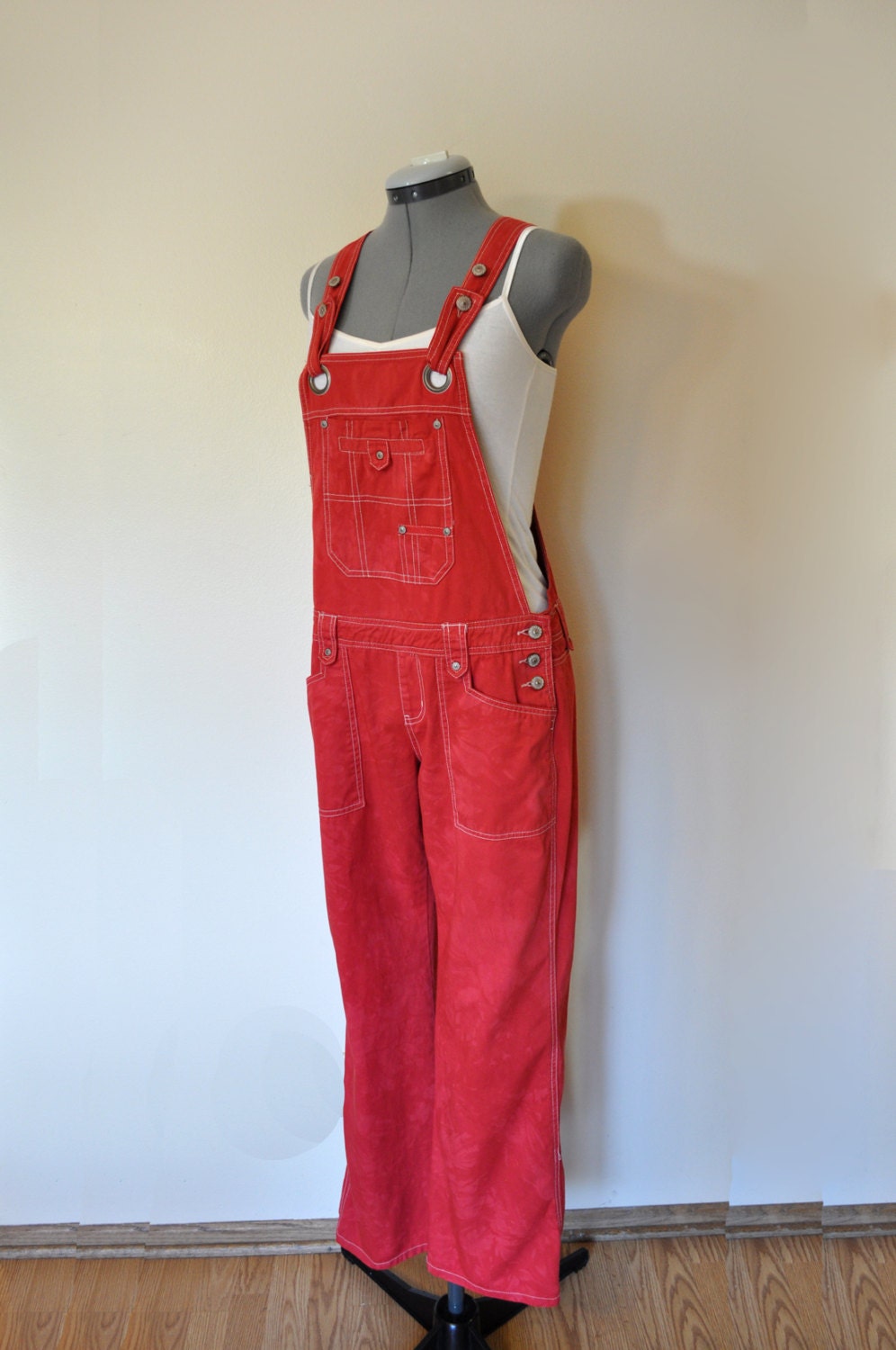 red overall pants