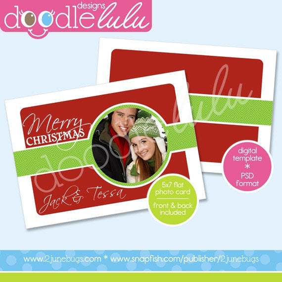 INSTANT DOWNLOAD Digital Printable 5x7 Green and Red Circle Christmas Photo Card Template (Photoshop) PSD by Doodlelulu 2 june bugs Il_570xn
