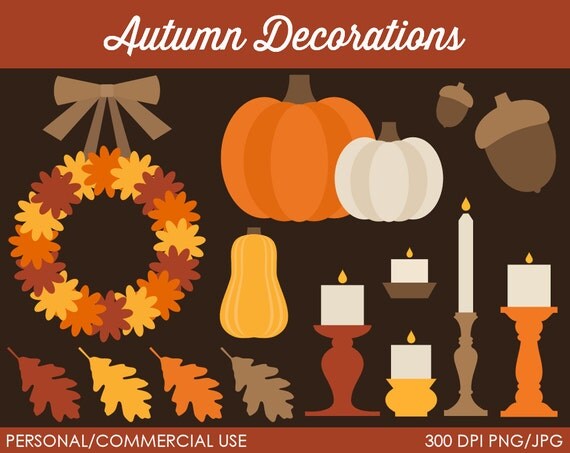 Autumn Decorations Clipart - Digital Clip Art Graphics for Personal or Commercial Use Il_570xn