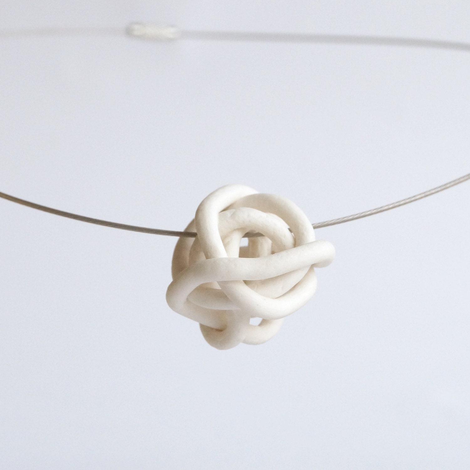 White porcelain open tangle bead orbits a circular necklace gift for her under 25 - VanillaKiln