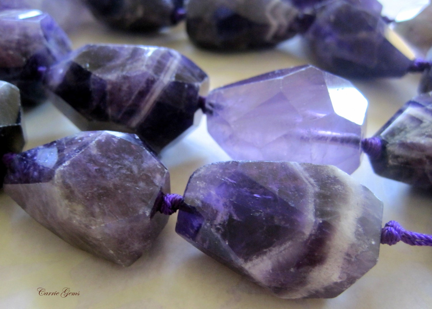 16" long (10 pcs) Large Amethyst Graduate Faceted Nugget Beads - carriegems