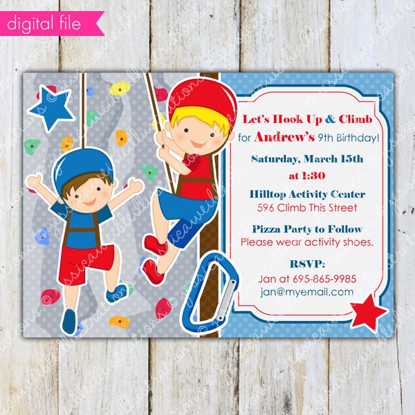 Boys Rock Wall Climbing Theme - Printable Invitation- BLANK or Custom Party Invitation- Rock Wall Climbing Party Printable Invite Il_570xn