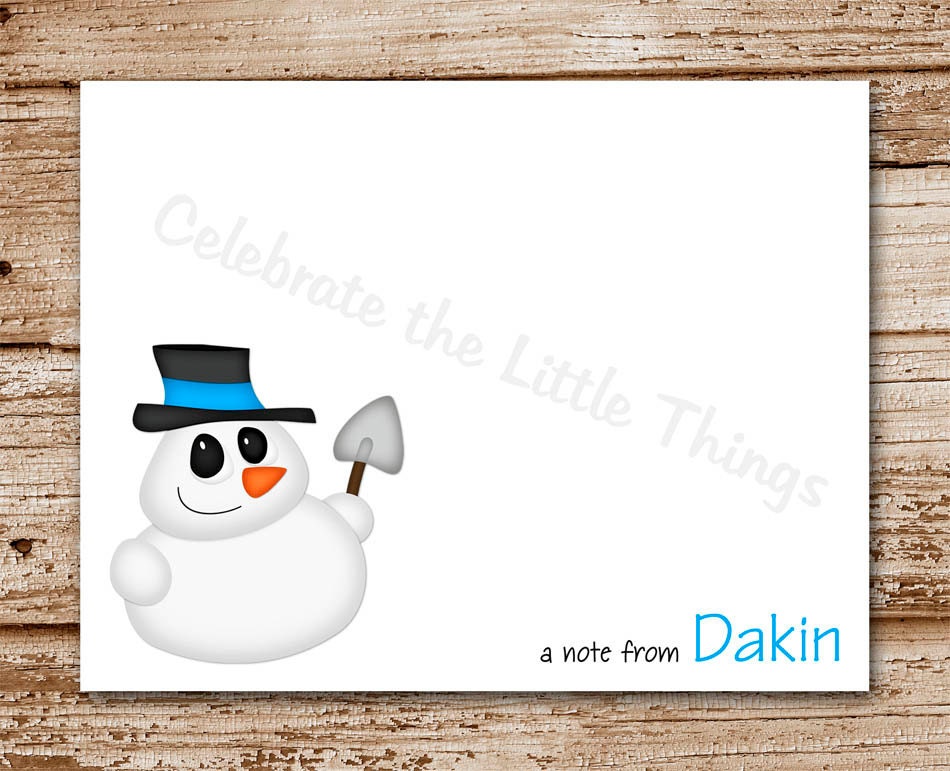Set of 8 / Snowman Note Cards / Personalized Stationery / Winter Wonderland / Snow Boy Il_570xn