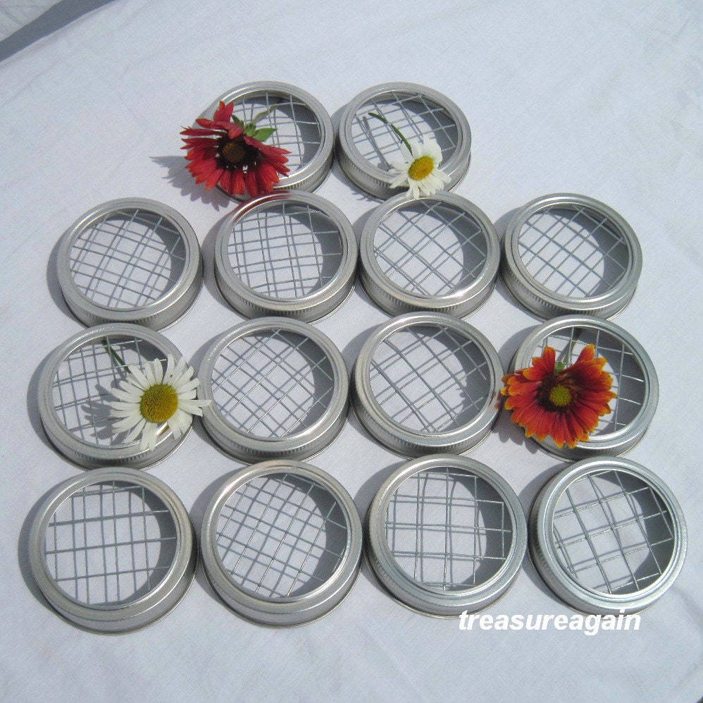 14 Mason Jar Frog Lids for Wedding Flowers by treasureagain